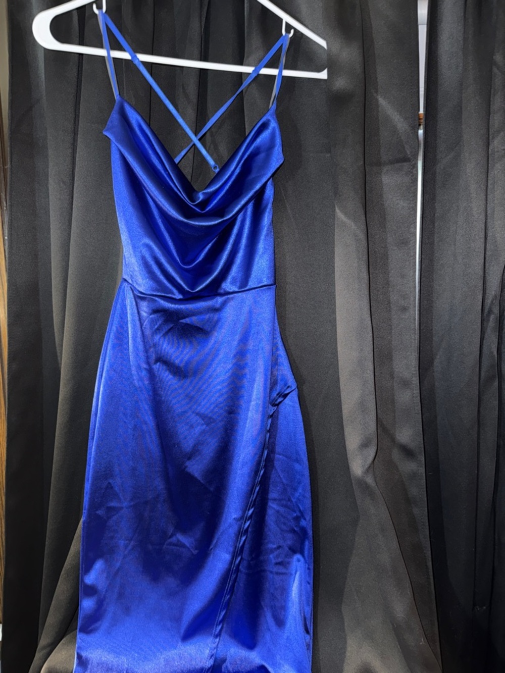 Windsor Satin Cowl Midi Dress - Royal Blue